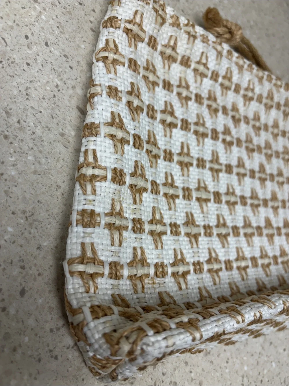 Vintage Woven Straw-Pattern Clutch White and Tan 33 East Imports Made in Japan